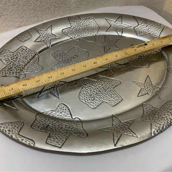 Texas  map embossed pewter large siver plate tray - Picture 6 of 6